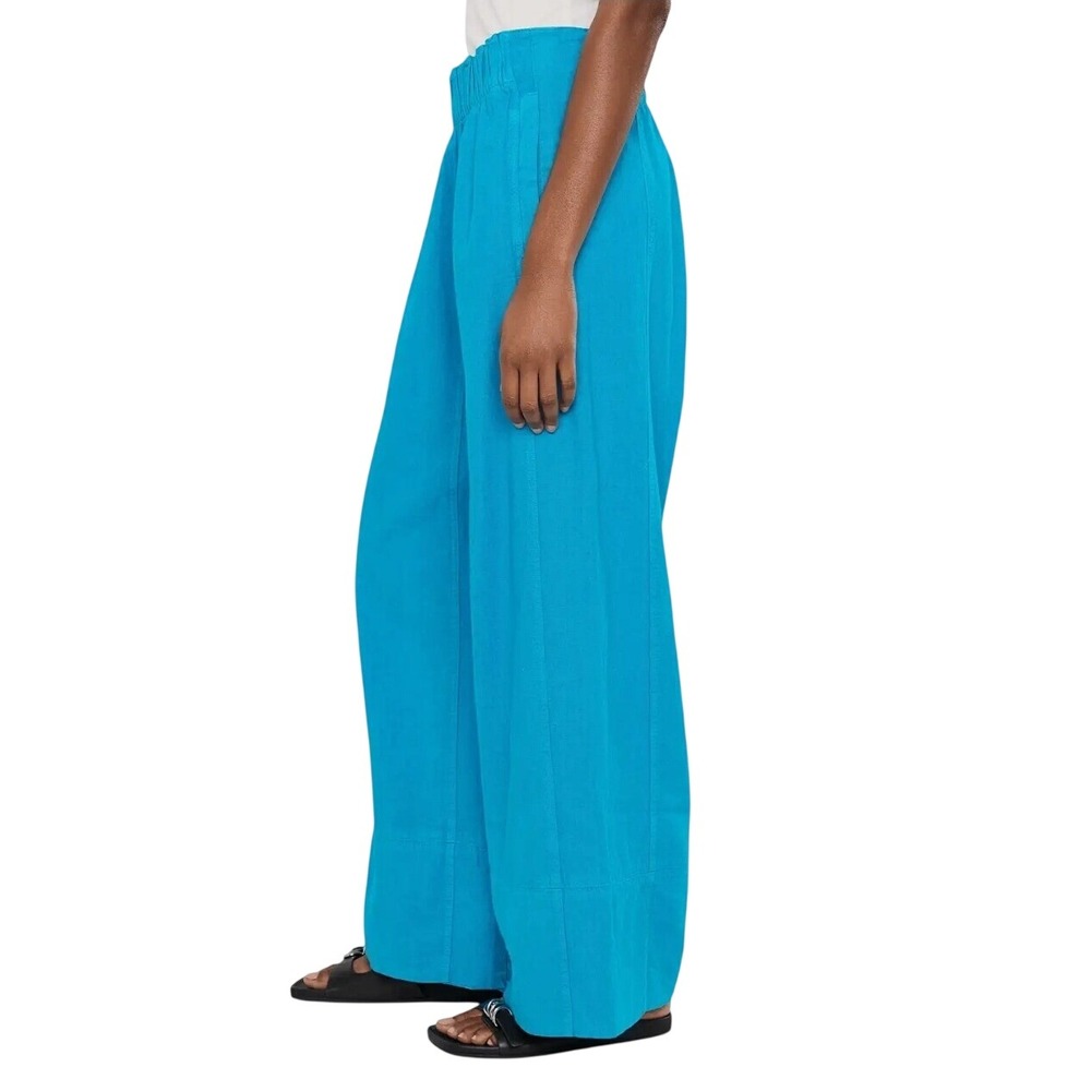 Free People Days End Linen Blend Wide Leg Pants Medium Teal Blue Boho Coastal